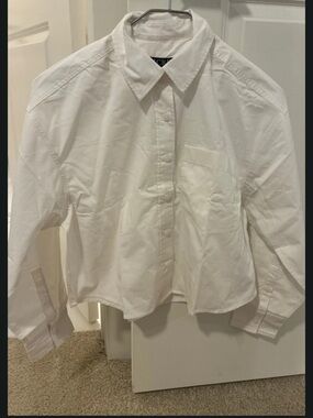 J. Crew White Cropped Button-Down Shirt
